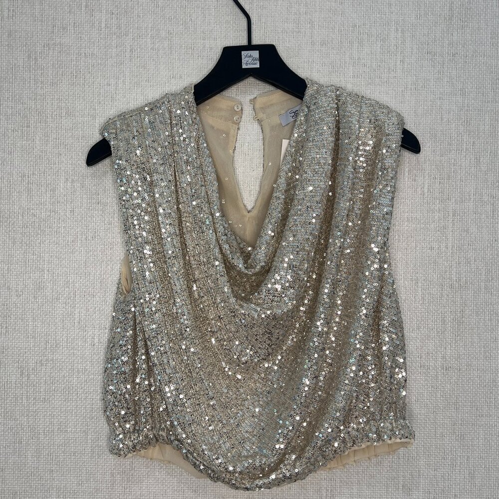 SEEK THE LABEL - DRAPEY SEQUIN CROP BLOUSE/ SIZE: SMALL / COLOR: IVORY SILVER